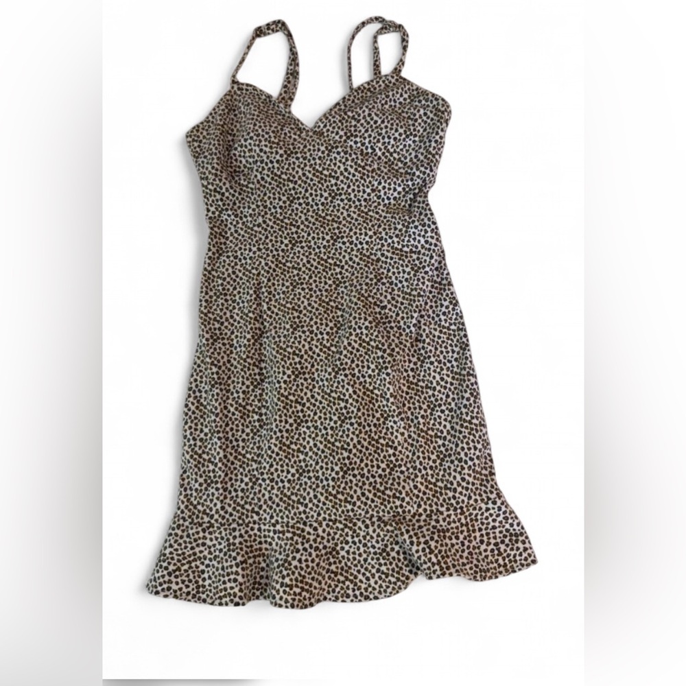 Brown White Cheetah Print Flare Dress 2010s Silhouette